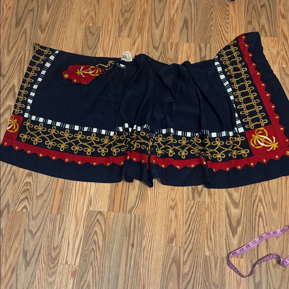 Peter Nygard Vintage SILK Wrap Skirt, navy, red, gold, 12 - Picture 2 of 9